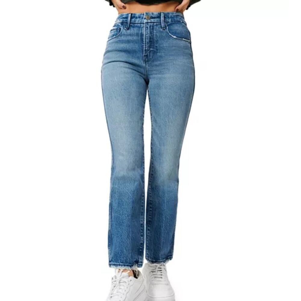 NWT Good American Good straight frayed waistband hem jeans